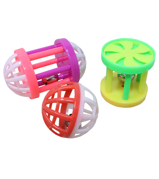 Plastic Rattle Cat Toy with Bell( Pack Of Three)