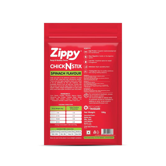 Zippy Chicken Stix Dog Treats for Dog, Spinach Flavor 100g