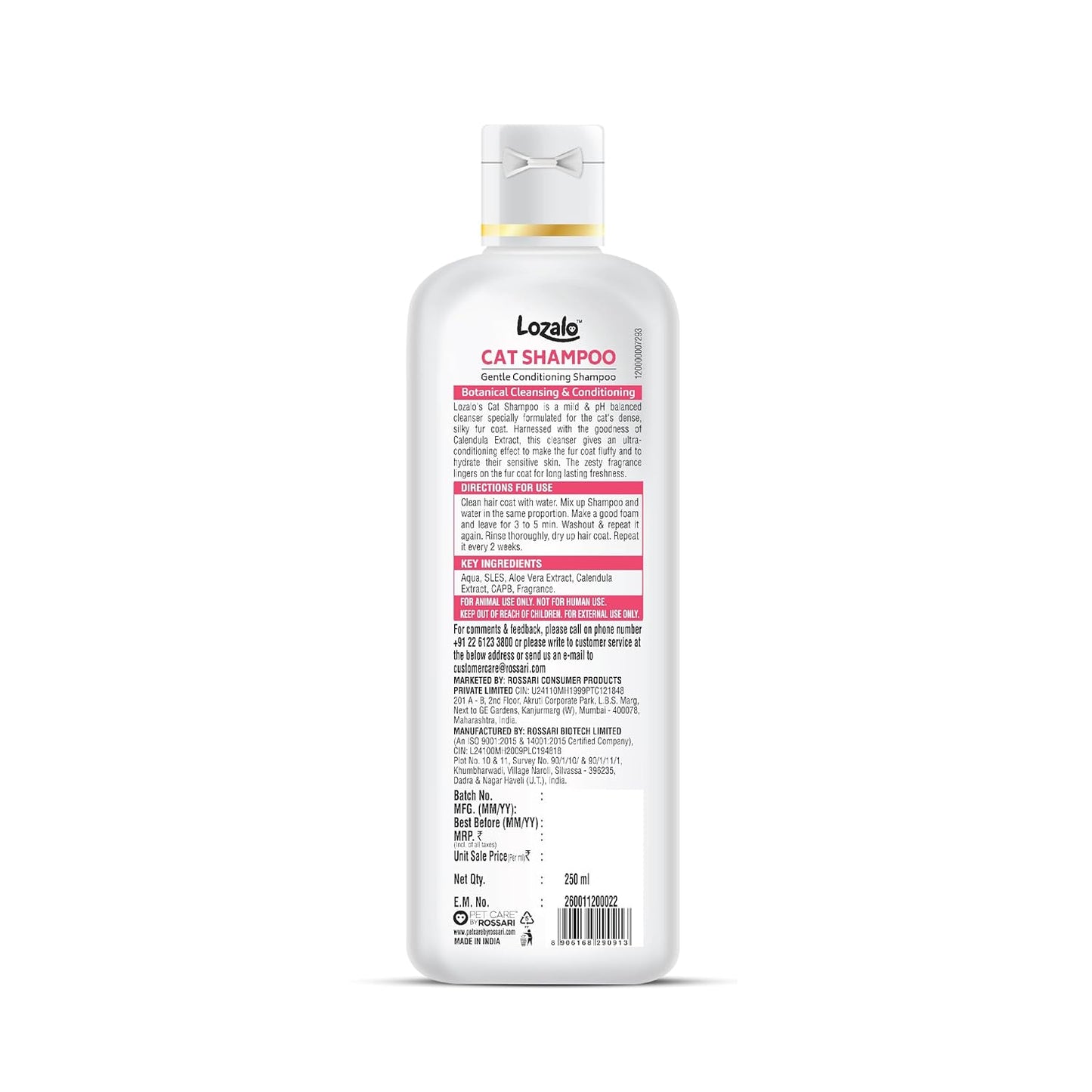 Lozalo Botanical Conditioning Cat Shampoo, Extra Gentle Conditioning Formula, Hydrating, & Cleansing Shampoo for Soft & Silky Cat Fur Coat,with Calendula Extract, Paraben Free