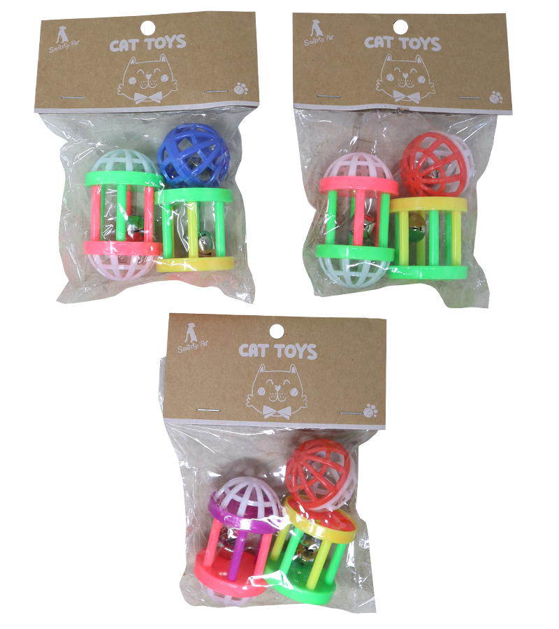 Plastic Rattle Cat Toy with Bell( Pack Of Three)