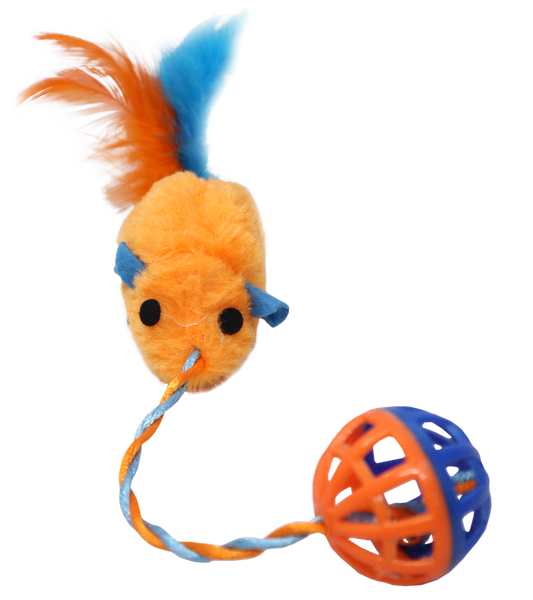 Nunbell Plastic Bell Ball Cat Toy With Plush Mouse