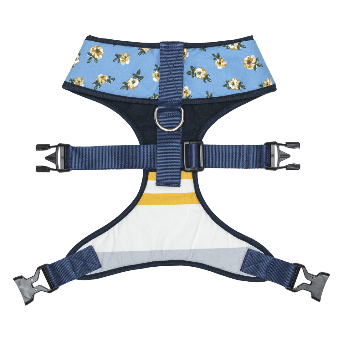 Pet And Parents Blue Flowers and Stripes Reversible Harness for Dogs