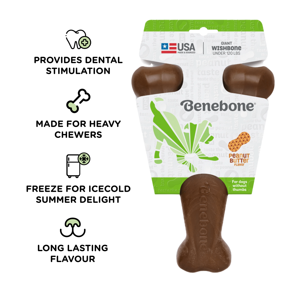 Benebone Peanut Butter Flavored Wishbone Chew Toy for Dogs | For Aggressive Chewers