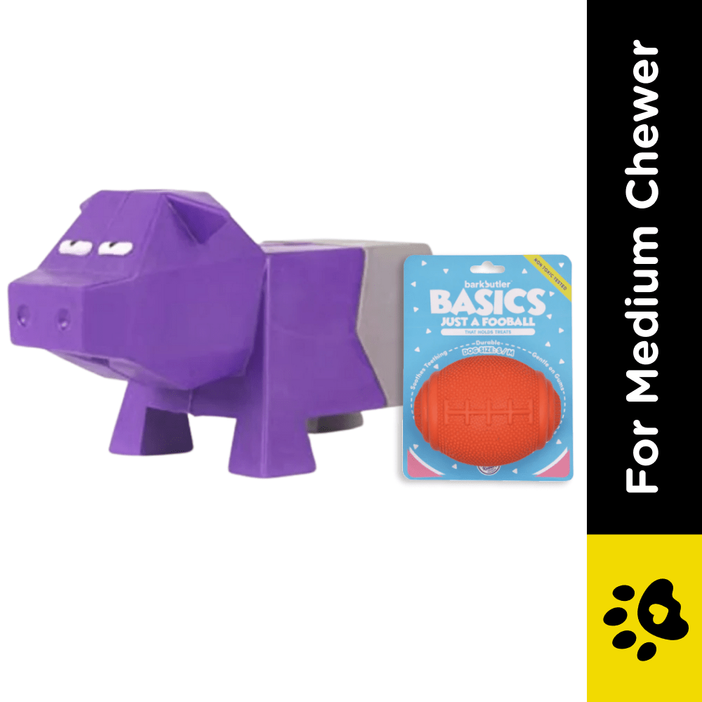 Barkbutler Fofos Comic Farm Pig Toy & Football Chew Toy for Dogs (Pack of 2)