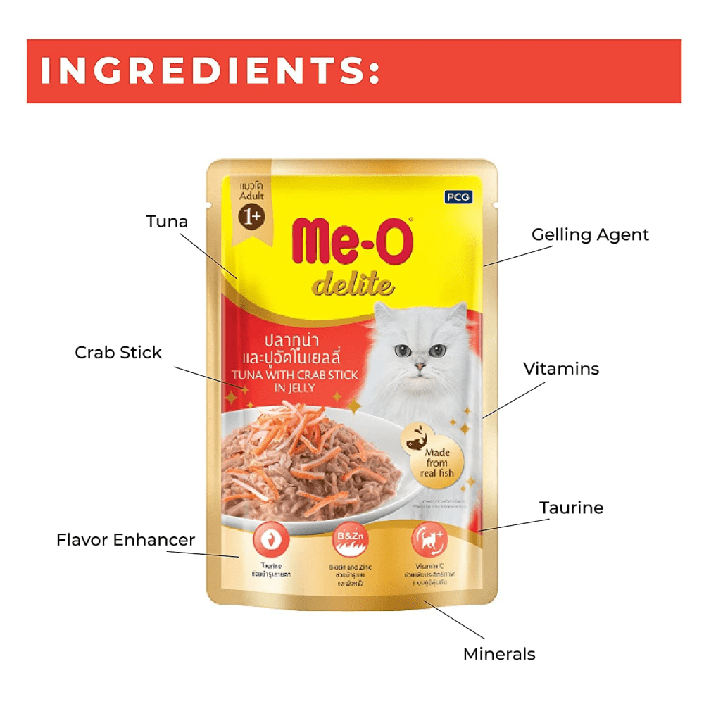 Me O Delite Tuna with Crab Sticks in Jelly and Sheba Fish with Sasami Premium Cat Wet Food Combo