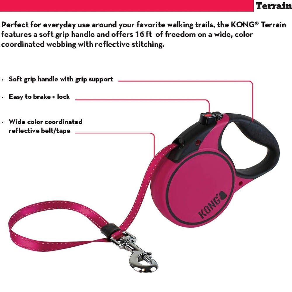 Kong Terrain Retractable Leash for Dogs and Cats (Fuchsia)