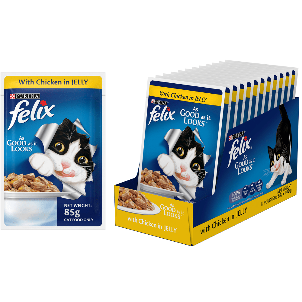 Me O Tuna & Sardine in Jelly Kitten and Purina Felix Chicken with Jelly Adult Cat Wet Food Combo (12+12)