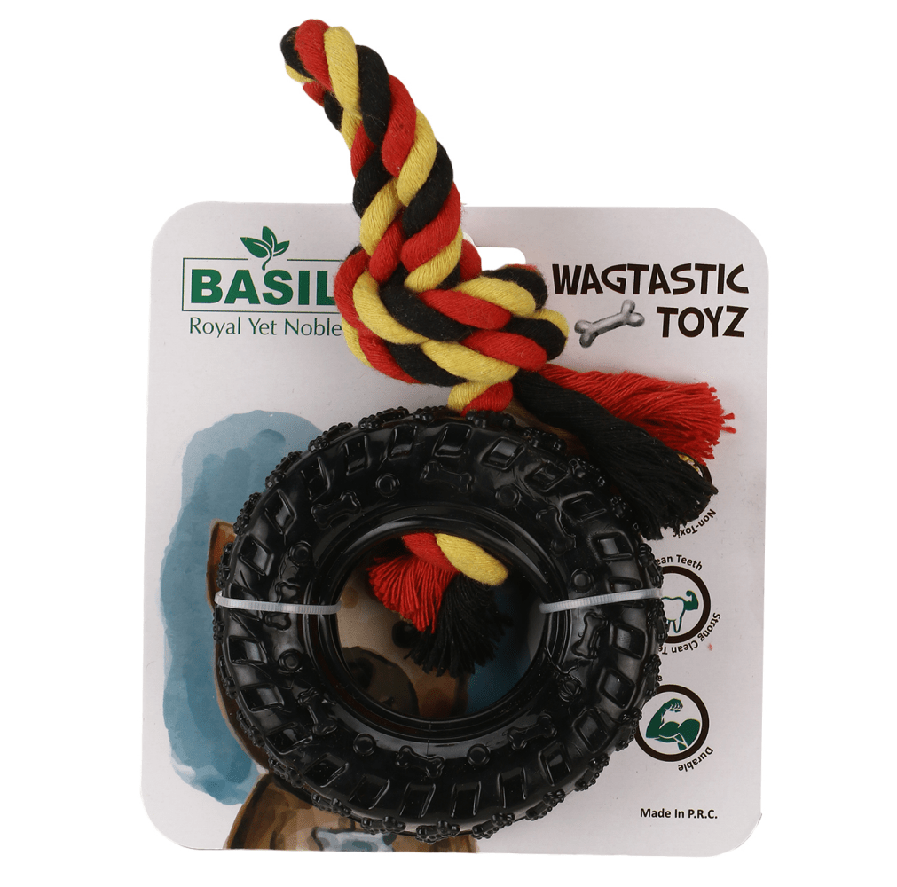 Basil Rubber Tyre with Cotton Rope for Dogs