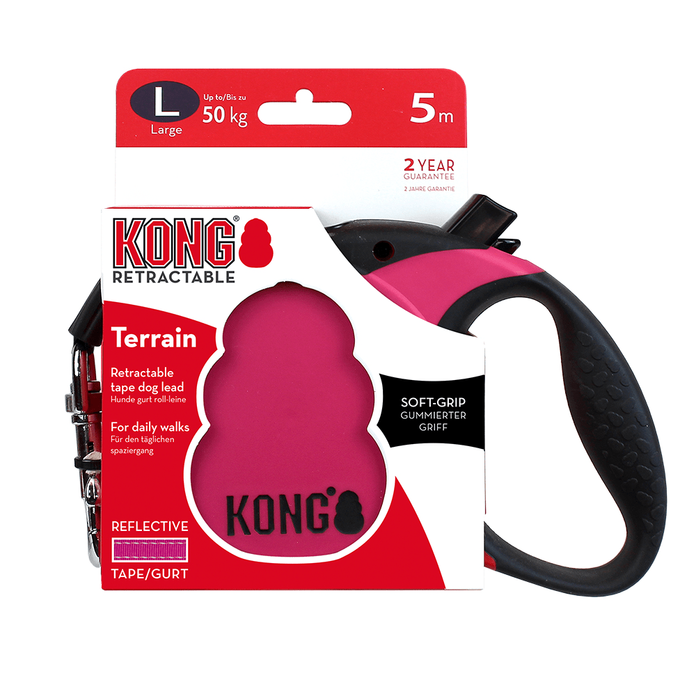 Kong Terrain Retractable Leash for Dogs and Cats (Fuchsia)