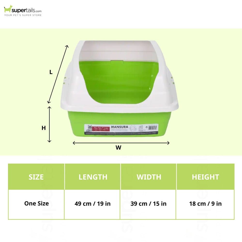 M Pets Mansura Litter Tray with Rim for Cats (White/Green)