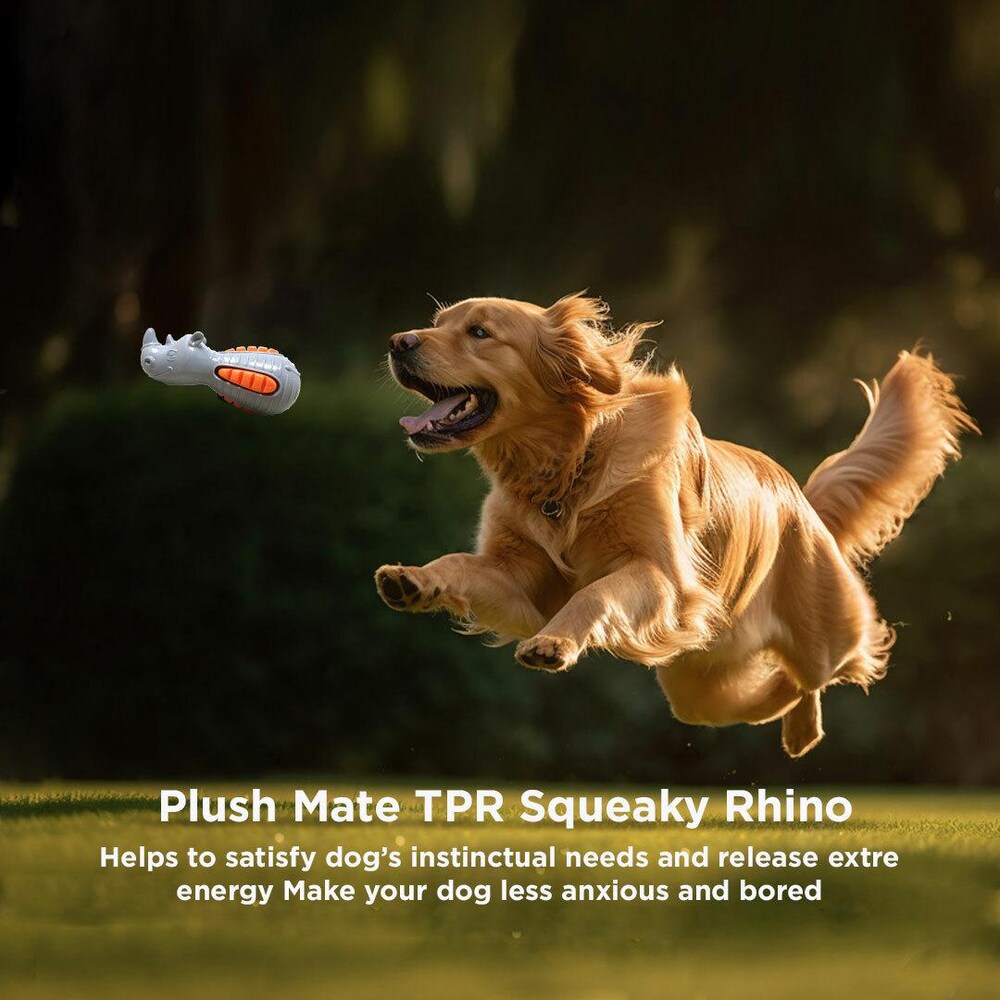 Plushmate TPR Squeaky Rhino Dog Toy Sounding Bite-Resistant TPR Teeth Training Cleaning