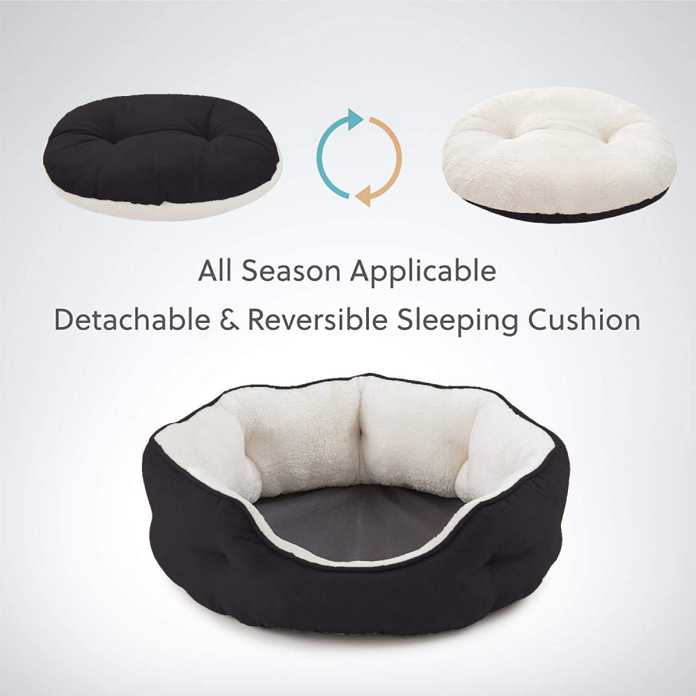 Fluffy's Pawsome Round Washable Bed for Dogs and Cats (Black)