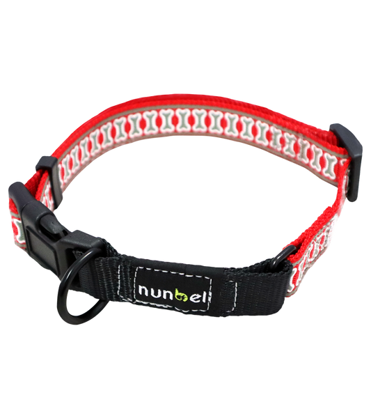 Nunbell Reflective Collar For Dogs And Cats Bone Print Design