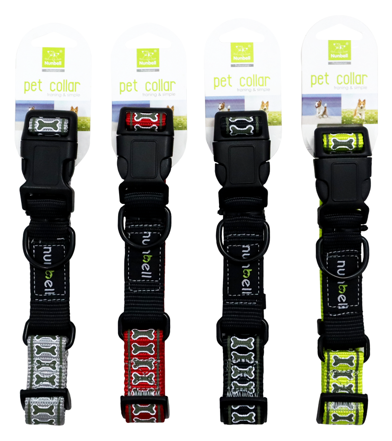 Nunbell Reflective Collar For Dogs And Cats Bone Print Design
