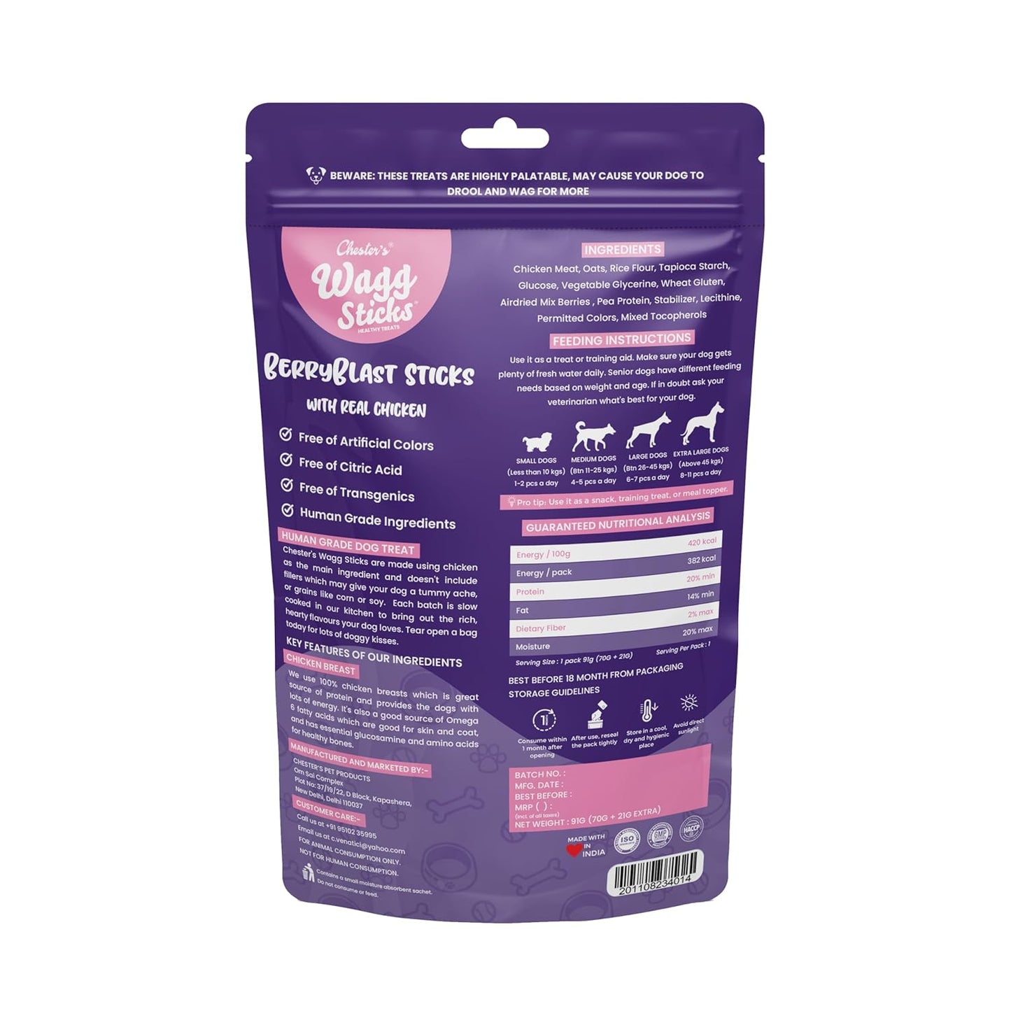 Wagg Sticks Dog Treats Berryblast Flavour 70 Gm