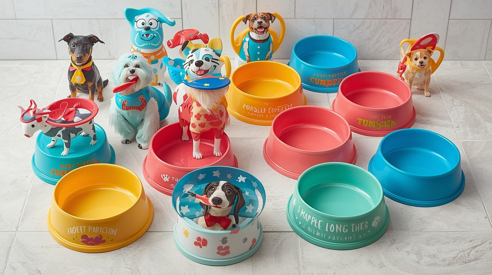 Dog bowls and bottles