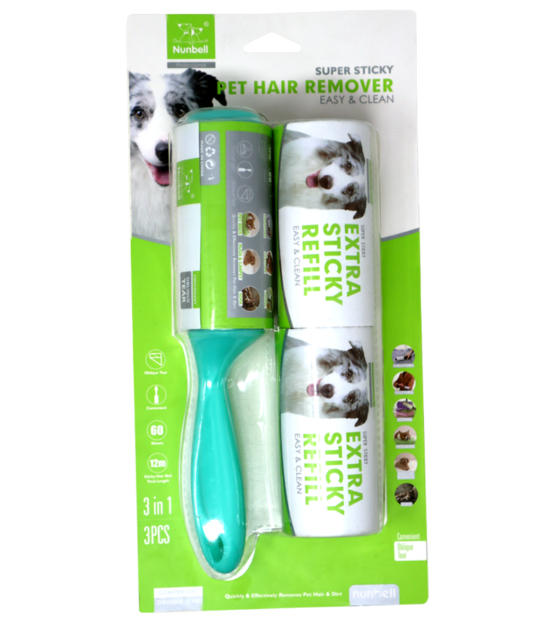 Nunbell Lint Roller With 2 Spare Refills Curve Handle Dog And Hair Remover