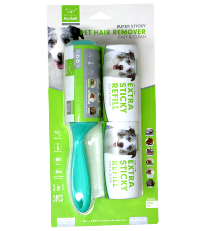 Nunbell Lint Roller With 2 Spare Refills Curve Handle Dog And Hair Remover