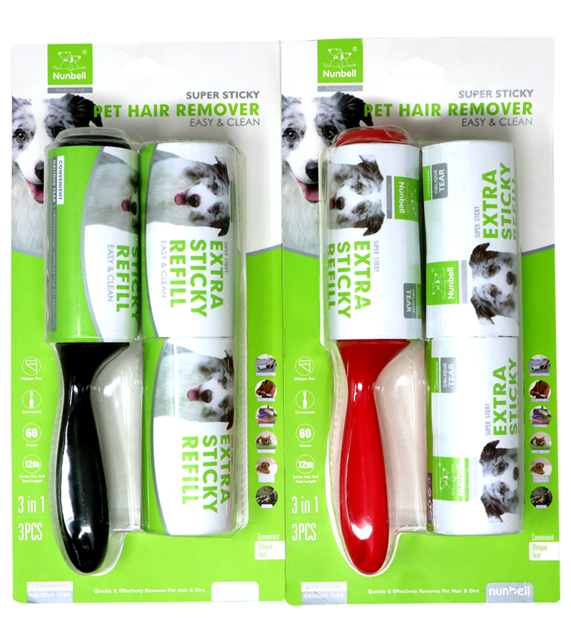 Nunbell Lint Roller With 2 Spare Refills Curve Handle Dog And Hair Remover