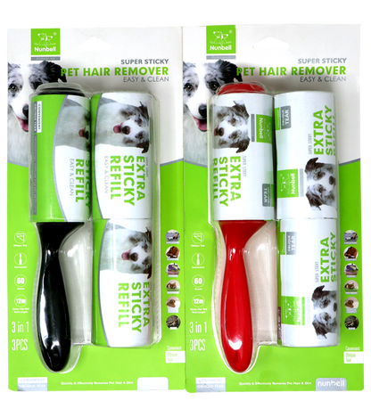 Nunbell Lint Roller With 2 Spare Refills Curve Handle Dog And Hair Remover
