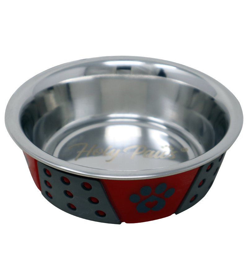 Holy Paws Hermosa Bowl Stainless Steel Paw Print Bowl For Dogs And Cats  (Color May Vary)