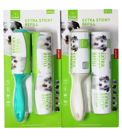 Nunbell Lint Roller With 2 Spare Refills Curve Handle Dog And Hair Remover