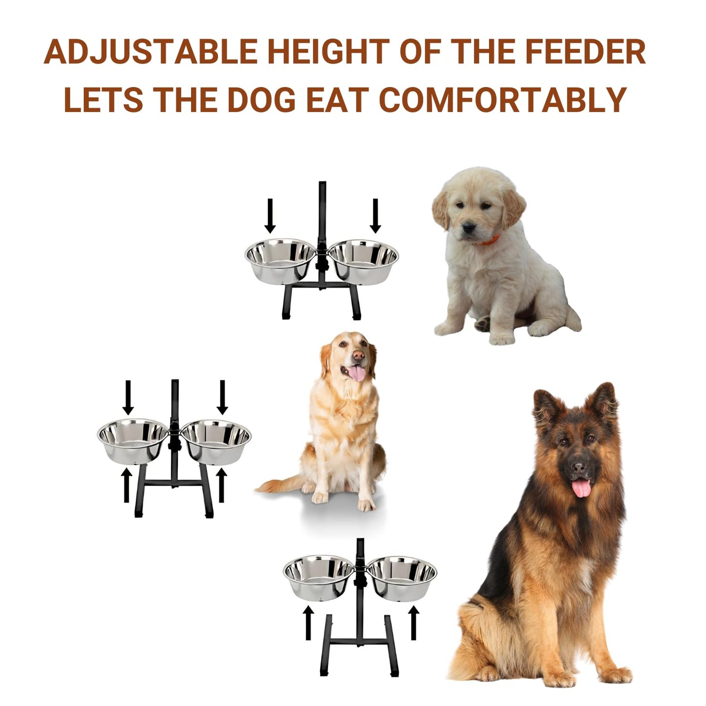 Adjustable Pets Bowl Elevated Double Diner Dog Bowls (Medium) (1600 ml x 2)