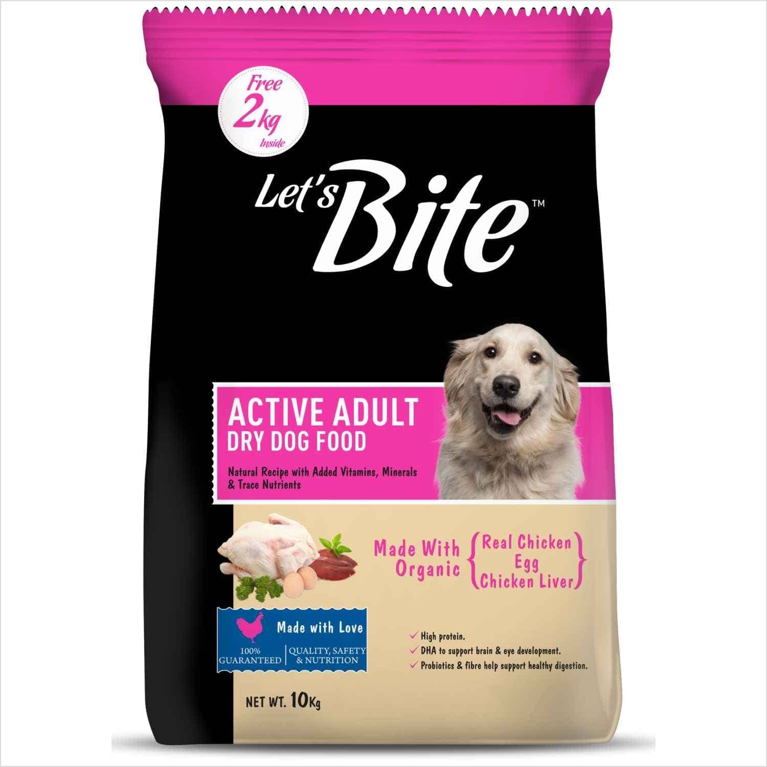 Let's Bite Active Adult Chicken Dry Dog Food (+2 kg Extra)