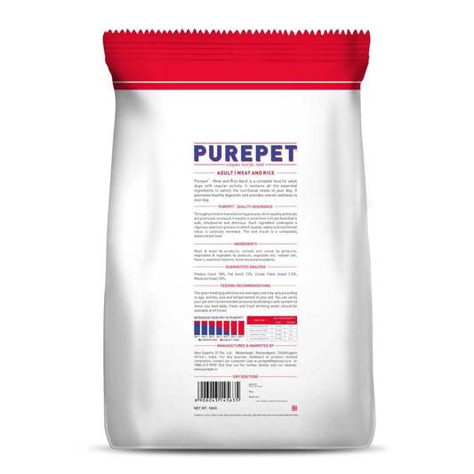 Purepet Adult Dry Dog Food 10kg | Meat & Rice Flavour