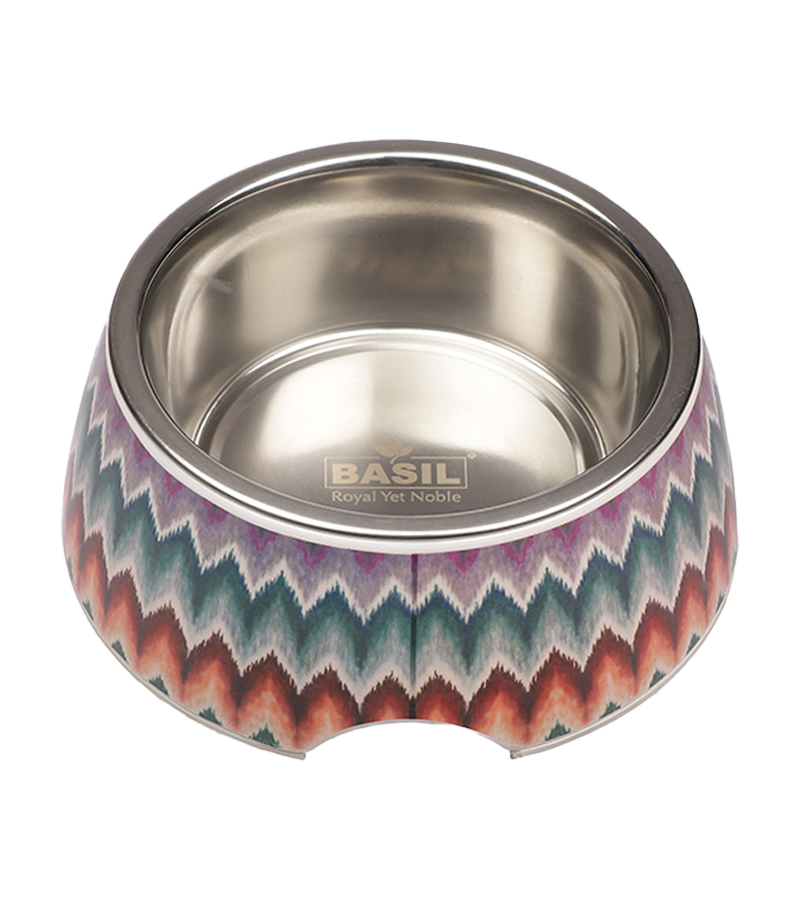 Basil Multizig Print Melamine Bowl for Dogs and Cats. Color May Vary