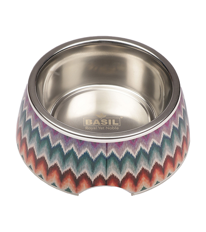 Basil Multizig Print Melamine Bowl for Dogs and Cats. Color May Vary