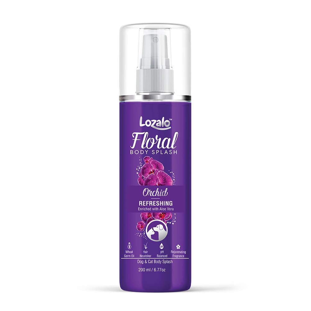 Lozalo Floral Dog Perfume Spray - 200 ml, Orchid, Deodorizing Long Lasting Fragrance Spray for Dogs & Cats, Odour Eliminator, Grooming Essential Pet Perfume, with Aloe Vera Extract & Wheat Germ Oil