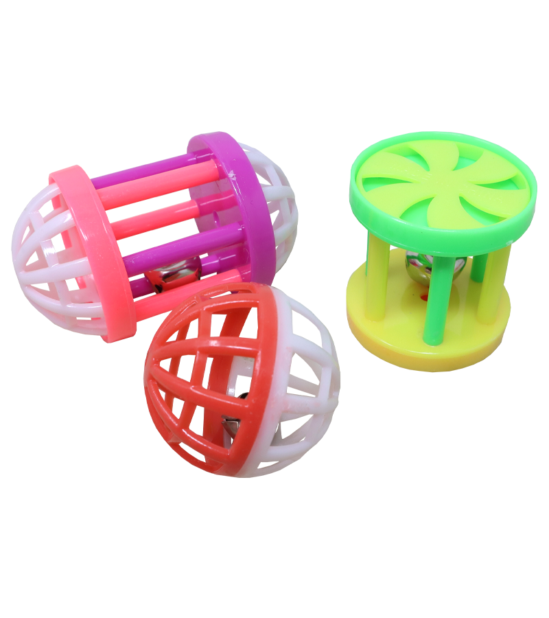 Plastic Rattle Cat Toy with Bell( Pack Of Three)