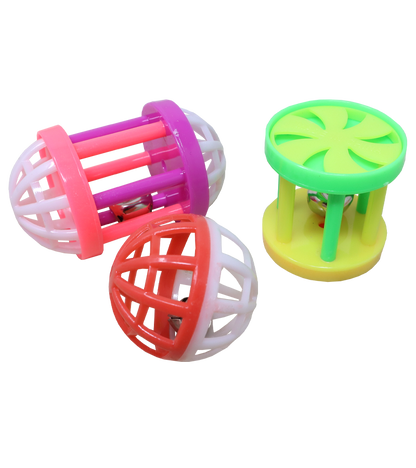 Plastic Rattle Cat Toy with Bell( Pack Of Three)