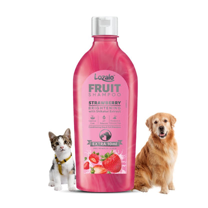 Lozalo Fruit Pet Shampoo, Strawberry.Controls Bad Odour & Keep Pets Calm pH Balanced, Paraben Free Conditioning Shampoo for Dogs & Cats of All Breeds, Brightening with Shikakai Extract