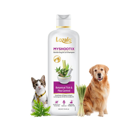 Lozalo Botanical My Shootix Anti Tick Pet Shampoo, Tick and Flea Control Shampoo for Dogs & Cats of All Breeds, with Neem, Citronella & Tulsi Extract, Paraben Free