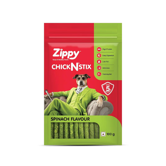 Zippy Chicken Stix Dog Treats for Dog, Spinach Flavor 100g