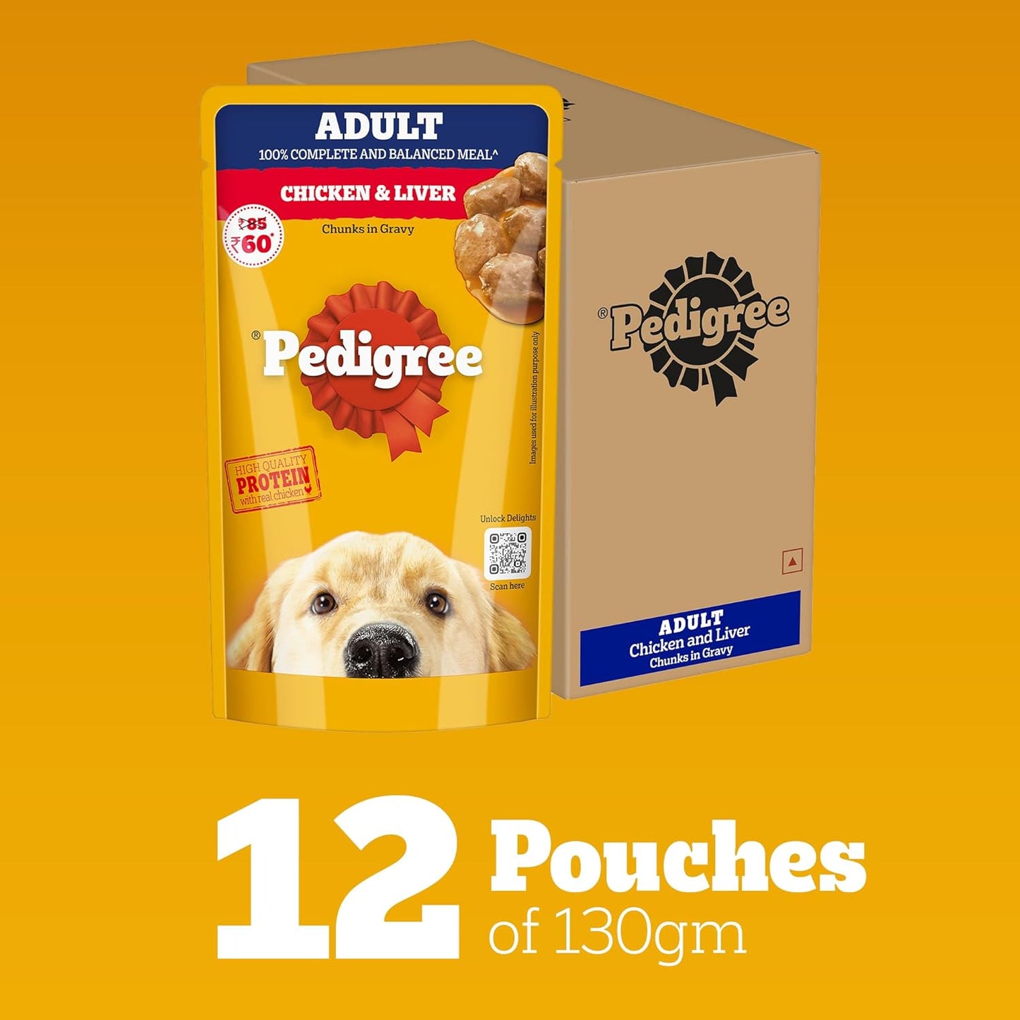Pedigree Adult Wet Dog Food, Chicken & Liver Chunks in Gravy, 130 g