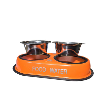 Basil Stainless Steel Double Diner Set For Dogs And Cats
