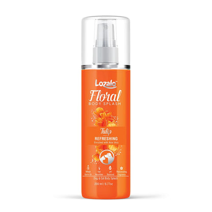 Lozalo Floral Pet Perfume Spray - 200 ml, Tulip, Deodorizing Long Lasting Natural Body Fragrance Dog Perfume Fresh Coat Spray for Dogs & Cats of All Breeds, with Aloe Vera Extract & Wheat Germ Oil