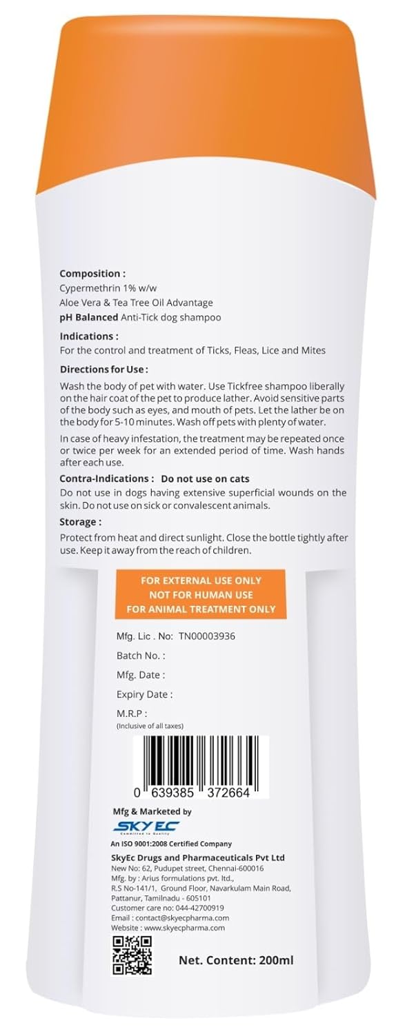 Sky Ec TickFree Anti-Tick Dog Shampoo, 200ml