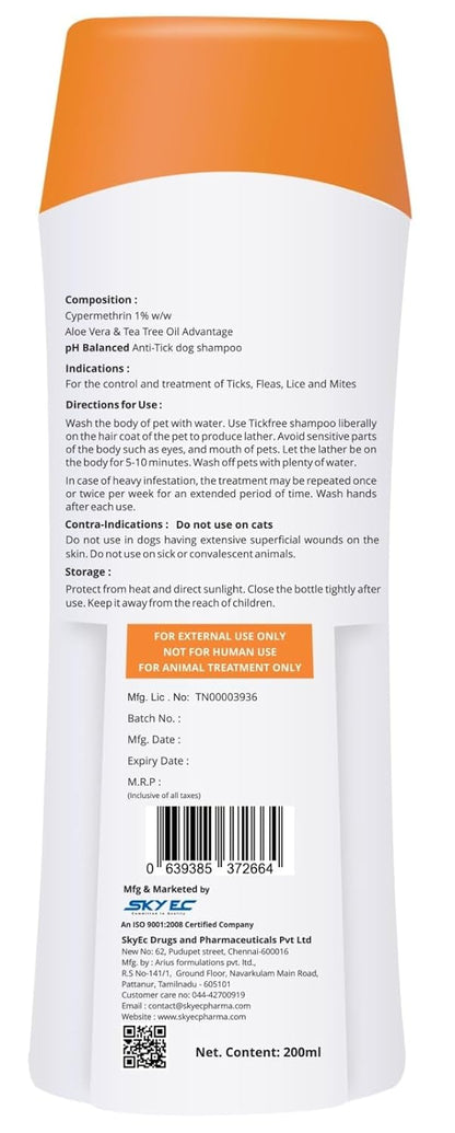 Sky Ec TickFree Anti-Tick Dog Shampoo, 200ml