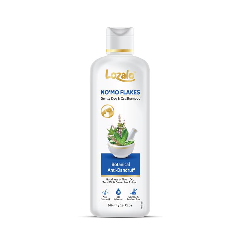 Lozalo Botanical No'mo Flakes Anti Dandruff Pet Shampoo, Anti Dandruff Shampoo for Dogs & Cats of All Breeds,Natural Shampoo with Cucumber & Aloe Vera Extract, Paraben Free