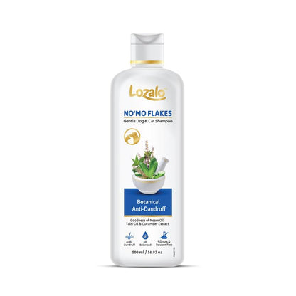 Lozalo Botanical No'mo Flakes Anti Dandruff Pet Shampoo, Anti Dandruff Shampoo for Dogs & Cats of All Breeds,Natural Shampoo with Cucumber & Aloe Vera Extract, Paraben Free