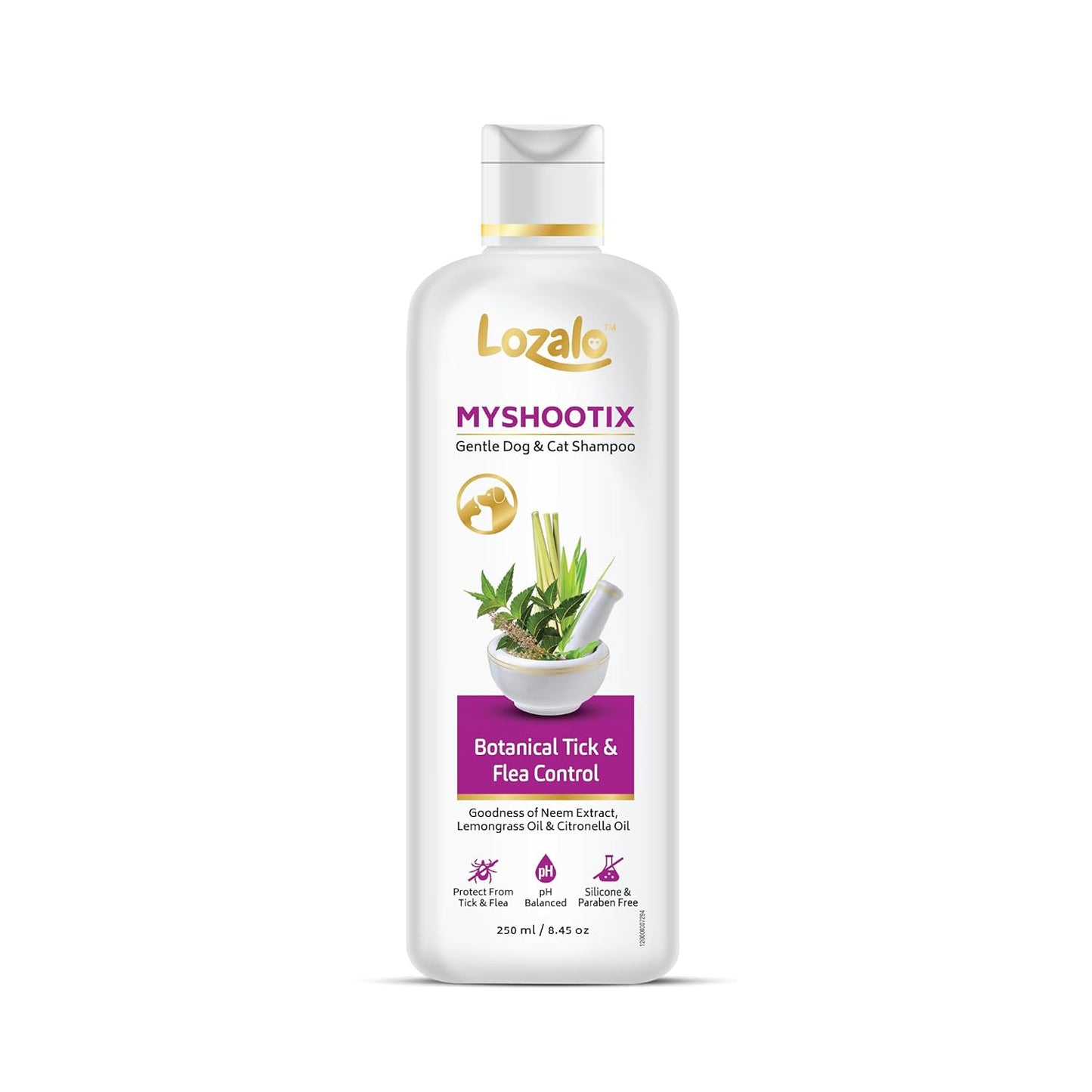 Lozalo Botanical My Shootix Anti Tick Pet Shampoo, Tick and Flea Control Shampoo for Dogs & Cats of All Breeds, with Neem, Citronella & Tulsi Extract, Paraben Free