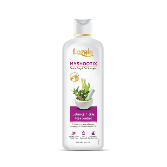 Lozalo Botanical My Shootix Anti Tick Pet Shampoo, Tick and Flea Control Shampoo for Dogs & Cats of All Breeds, with Neem, Citronella & Tulsi Extract, Paraben Free