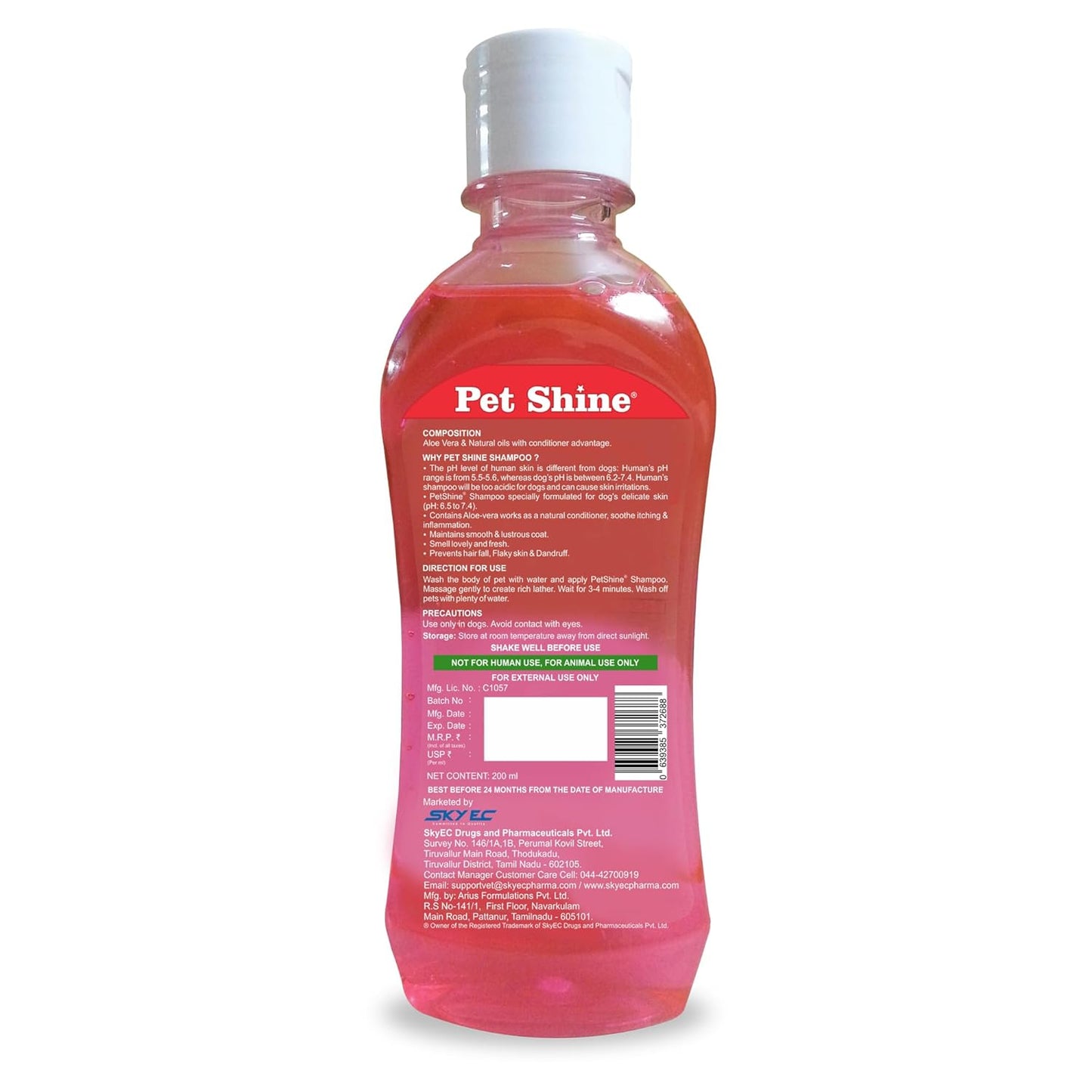 Pet Shine Aloe Vera Dog Shampoo Balanced with Coconut Oil Conditioner for Dogs 200ml Fruit Flavor