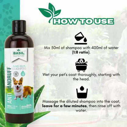 Basil Anti Dandruff & Anti Itch Shampoo for Dogs and Cats