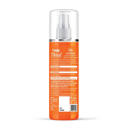Lozalo Floral Pet Perfume Spray - 200 ml, Tulip, Deodorizing Long Lasting Natural Body Fragrance Dog Perfume Fresh Coat Spray for Dogs & Cats of All Breeds, with Aloe Vera Extract & Wheat Germ Oil