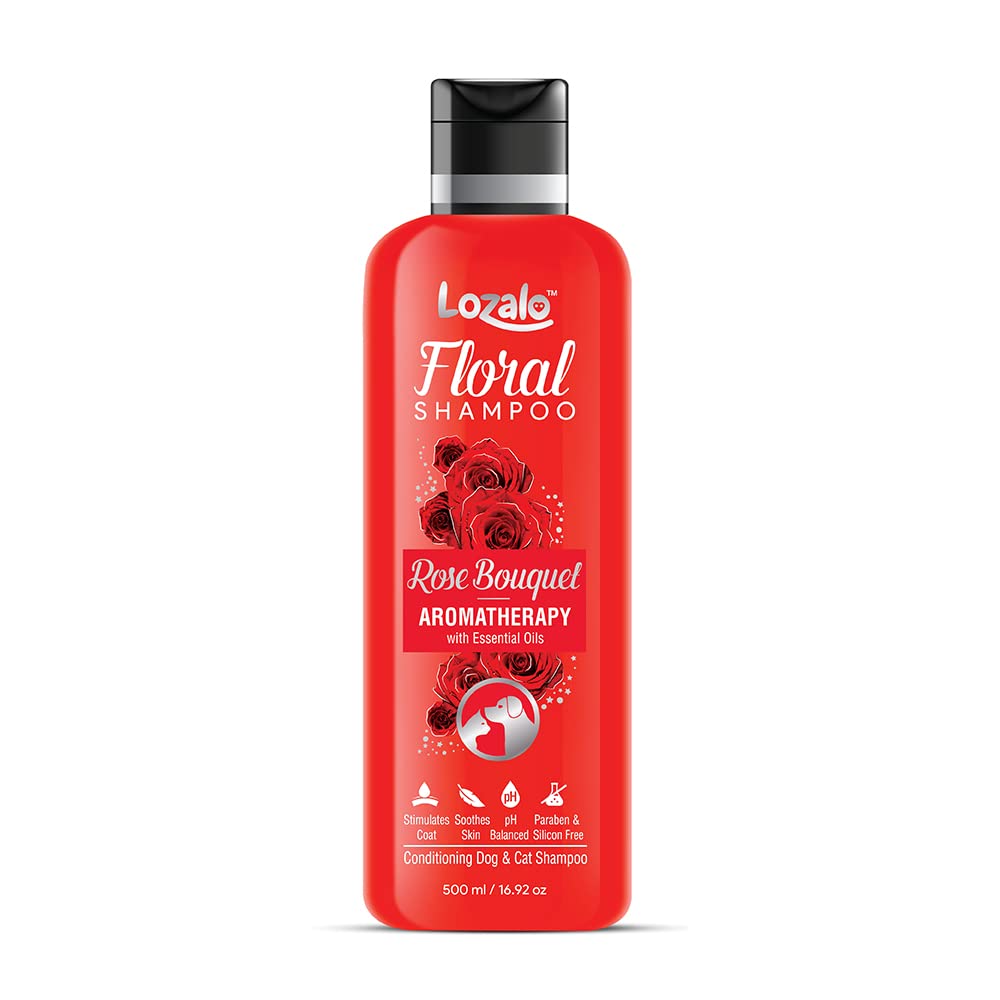 Lozalo Floral Aromatherapy Pet Conditioning Shampoo, Rose Fragrance, Coat Cleansing, Odour Control Shampoo for Dogs & Cats, with Aloe Vera Extract and Cinnamon Oil to Promote Healthy Skin